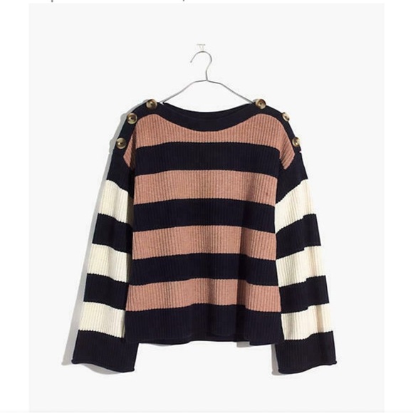 Madewell Calloway Boatneck Pullover Sweater in Stripe Mix Heather Earth size L - Picture 4 of 6